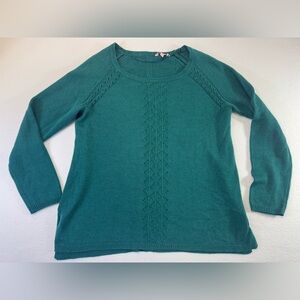 Candie's Teal Crew Neck Sweater y2k acrylic button embellishment long sleeve